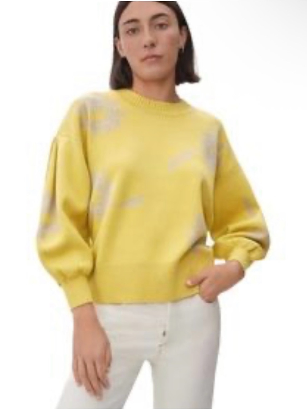 EVERLANE Floral Cotton Merino Wool Crew Neck Puff Sleeve Sweater Size L - Picture 10 of 10